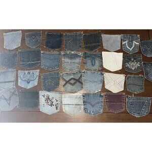 30 Denim Jean Back Pockets For Crafting Sewing 1.5 Pounds Individual All Unique